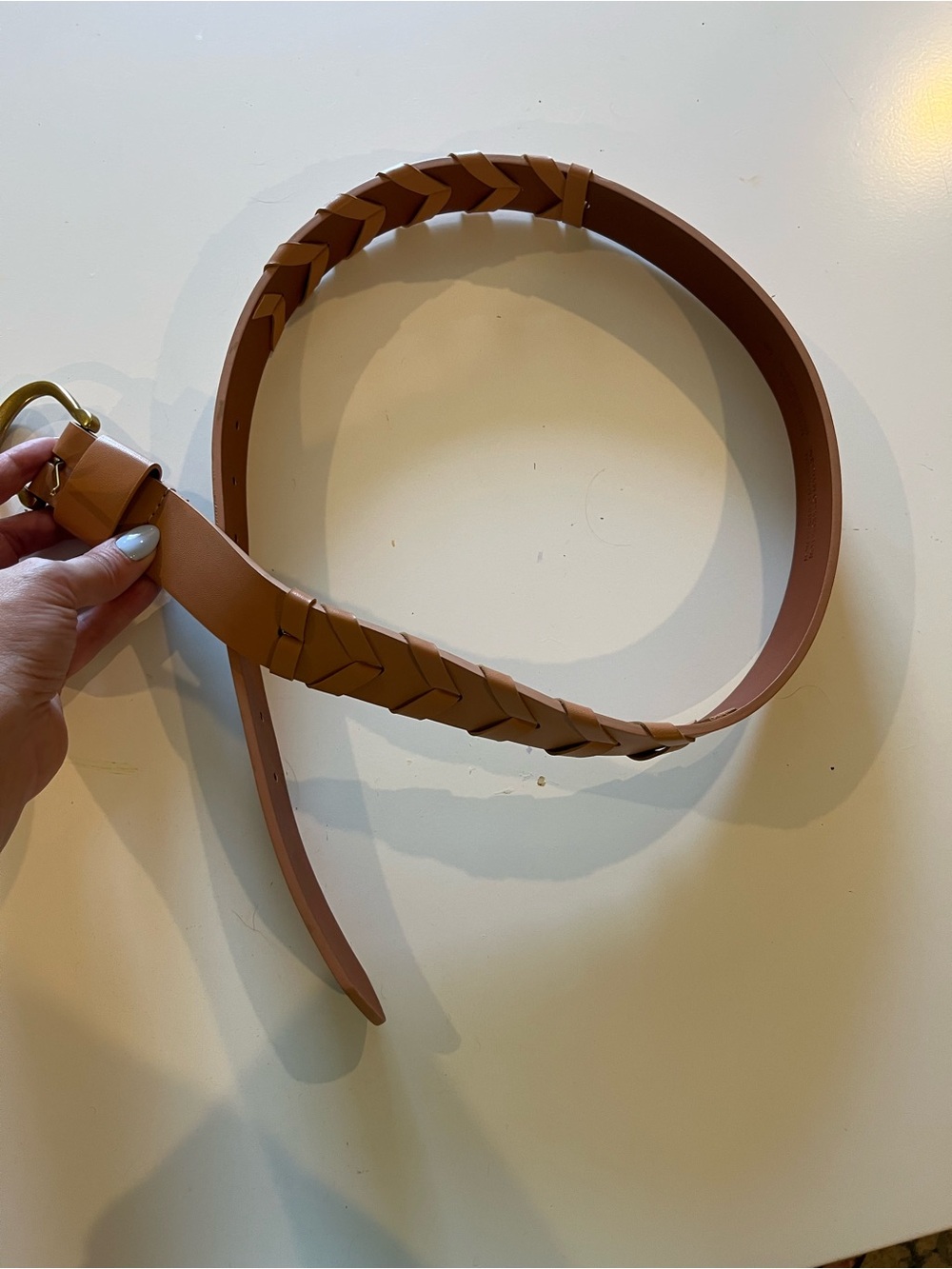 Braided Leather Waist Belt - Tan